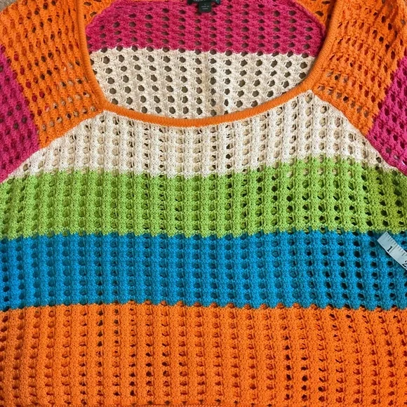 Wild Fable Granny Crochet Striped Rainbow Wide Sleeved Casual Top Shirt Size L - Picture 9 of 9